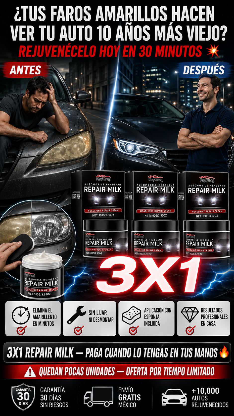 😩 ¿TUS FAROS AMARILLOS HACEN VER TU AUTO 10 AÑOS MÁS VIEJO? REJUVENÉCELO HOY | 3X1 A $999 + EBOOK GRATIS 🎁💥