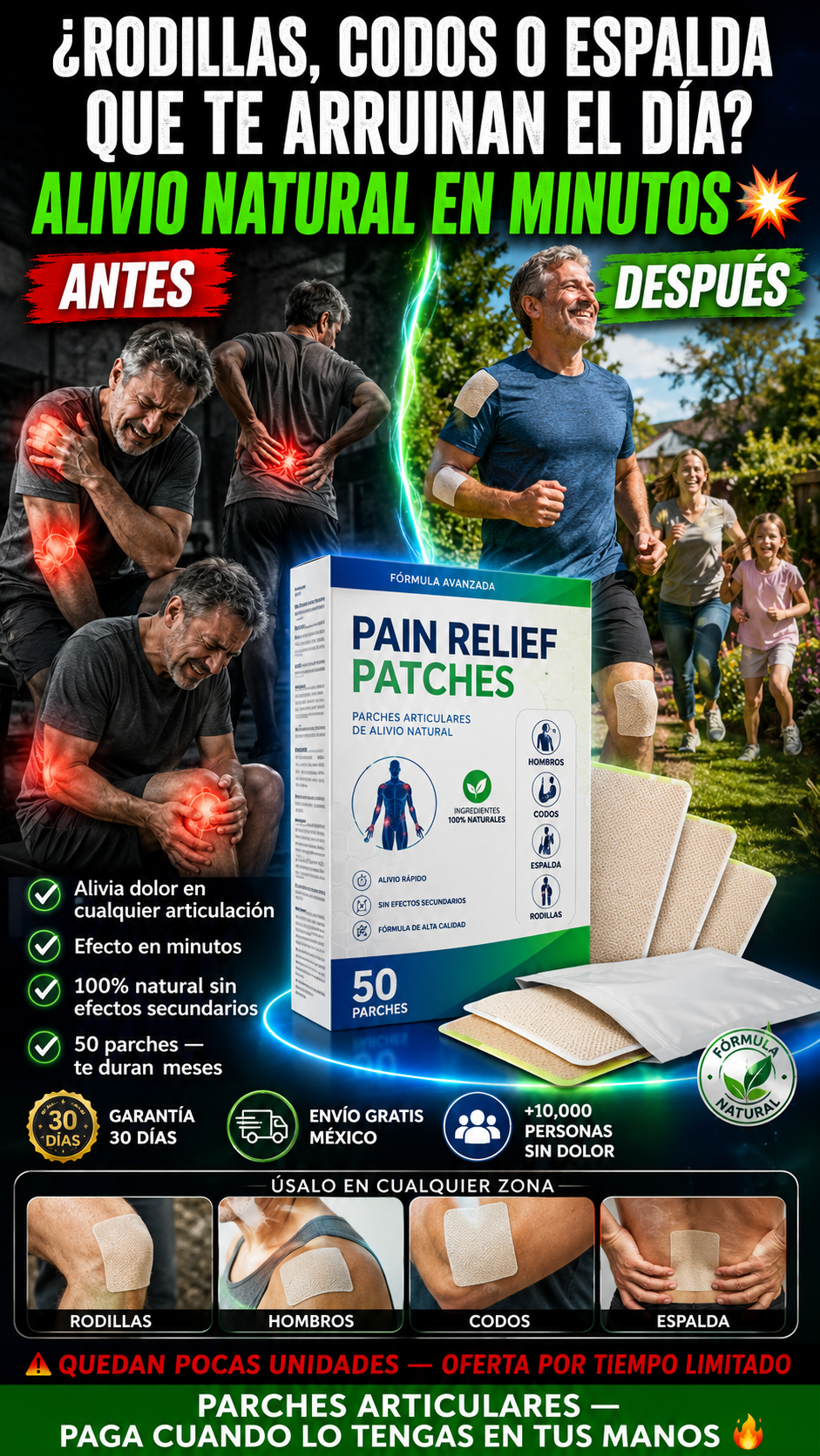 🚨 ¿RODILLAS, CODOS O ESPALDA QUE TE ARRUINAN EL DÍA? ALIVIO NATURAL EN MINUTOS | 50 PARCHES a $899 pesos + EBOOK GRATIS 🎁🔥