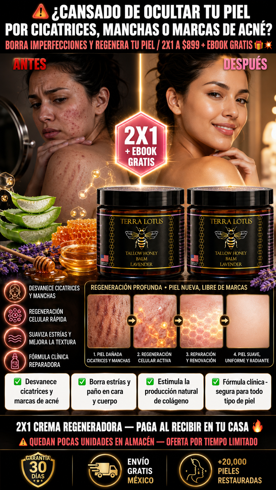 😩 ¿ESTRÍAS FEAS, PIEL AGRIETADA O QUEMADURAS QUE TE DAN PENA MOSTRAR? RECUPERA EL TONO Y LA TEXTURA SUAVE DE TU PIEL | 2X1 A $999 + EBOOK GRATIS 🎁💥