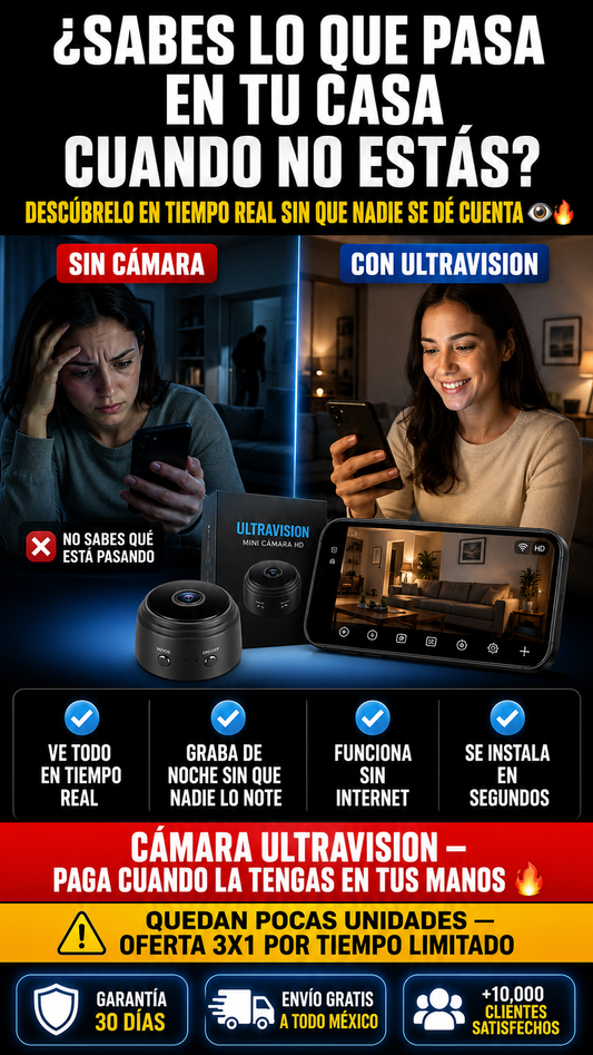 🚨SOLO POR HOY 3x1 Cámaras Espía UltraVision™ + Ebook GRATIS para Vigilar tu Casa Aunque No Estés
