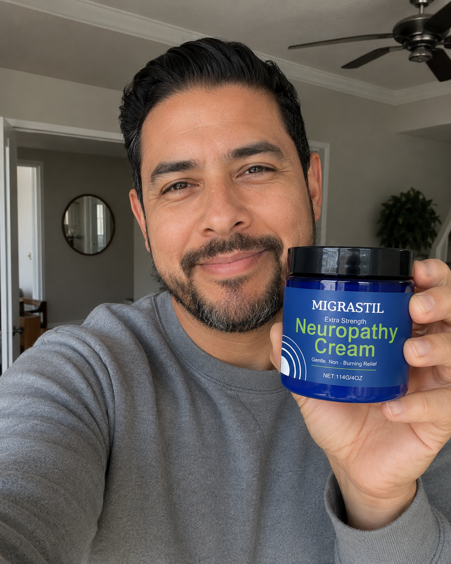 Hombre con crema Migrastil