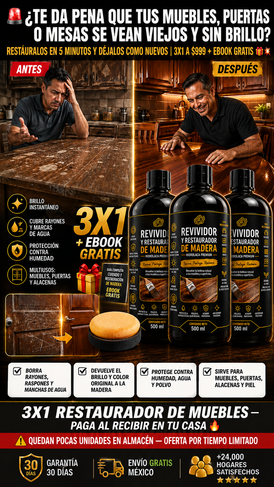 😩 ¿CANSADO DE GASTAR FORTUNAS EN CARPINTEROS O PENSAR EN CAMBIAR TUS MUEBLES? RESTÁURALOS TÚ MISMO Y DÉJALOS COMO NUEVOS | 3X1 A $999 + EBOOK GRATIS 🎁💥