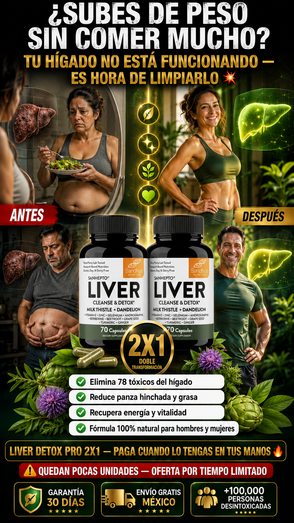 💣 ¿SUBES DE PESO SIN COMER MUCHO? TU HÍGADO NO ESTÁ FUNCIONANDO — ES HORA DE LIMPIARLO | 2X1 A $1,199 + EBOOK GRATIS 🎁😱