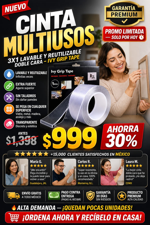3x1 Cinta Doble Faz Lavable Y Reutilizable - imagen 1
