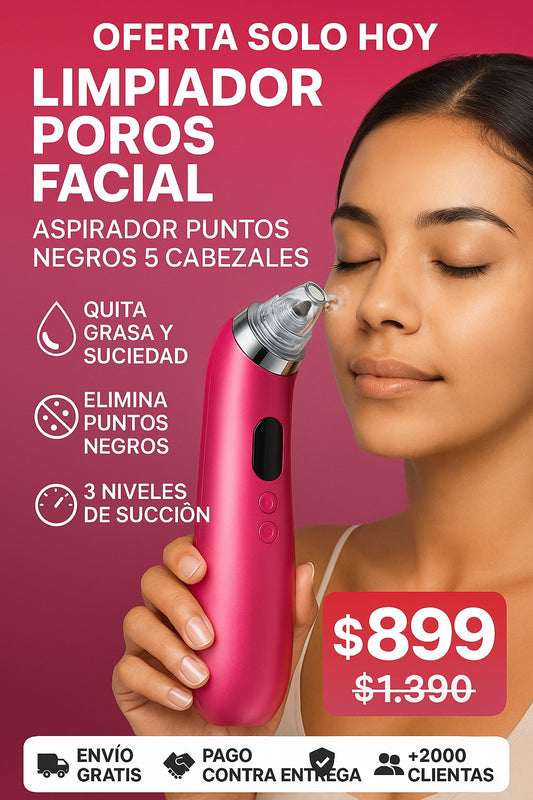 Limpiador poros facial aspirador puntos negros 5 cabezales USB recargable - imagen 1