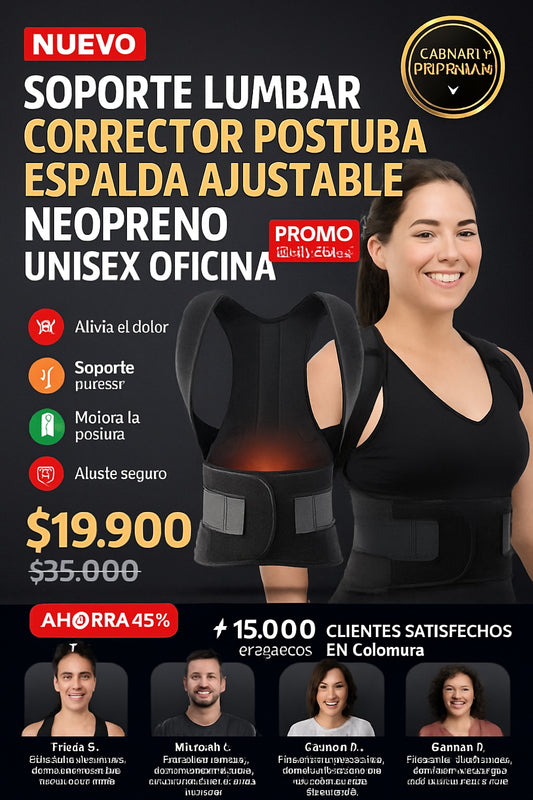 Soporte lumbar corrector postura espalda ajustable neopreno unisex oficina - imagen 1