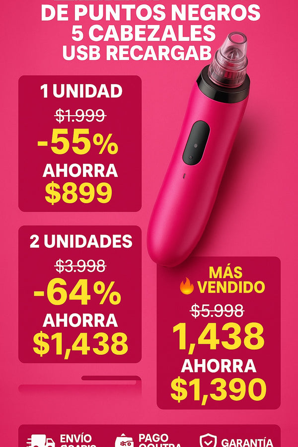 Limpiador poros facial aspirador puntos negros 5 cabezales USB recargable - imagen 2