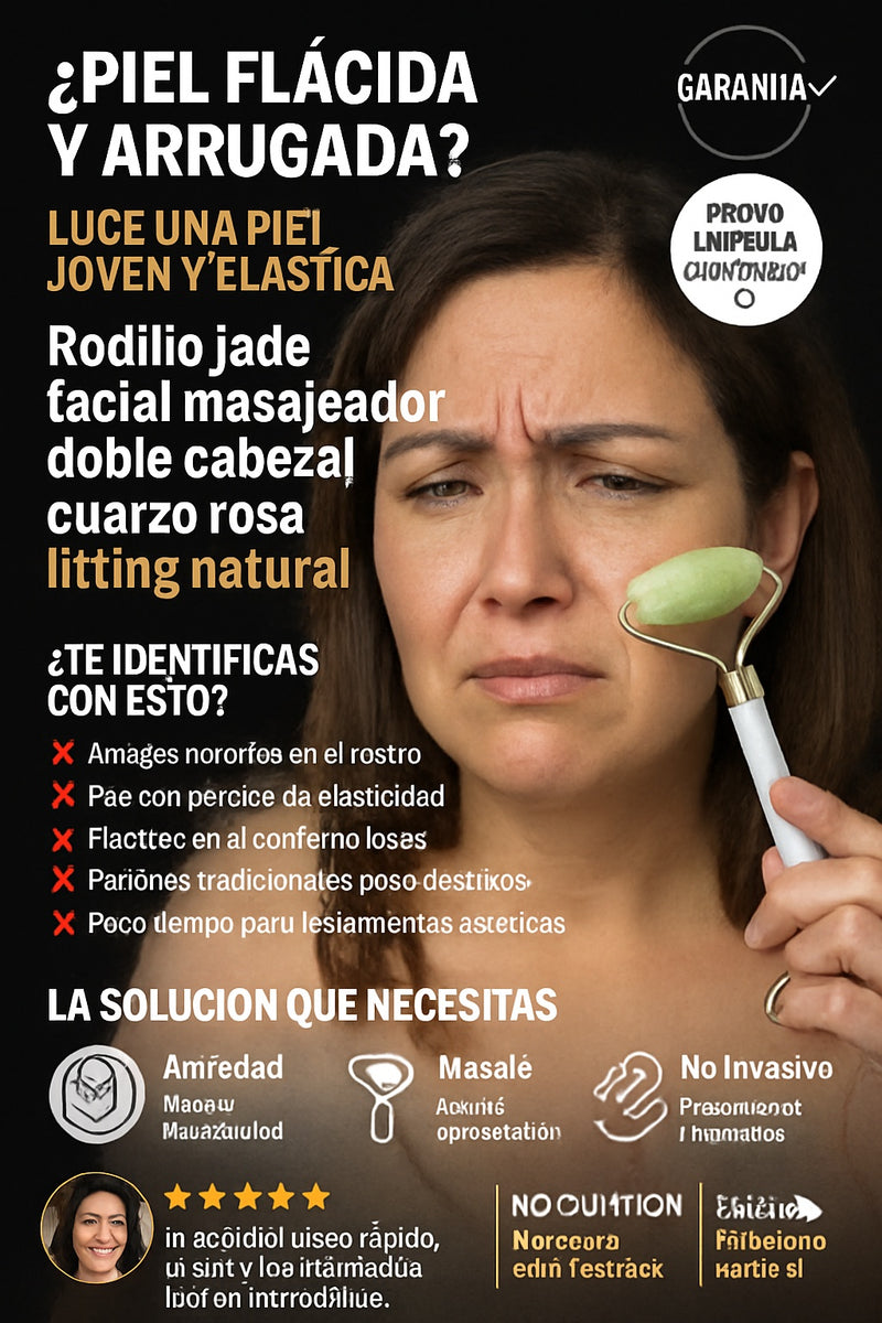 Rodillo jade facial masajeador doble cabezal cuarzo rosa lifting natural - imagen 3