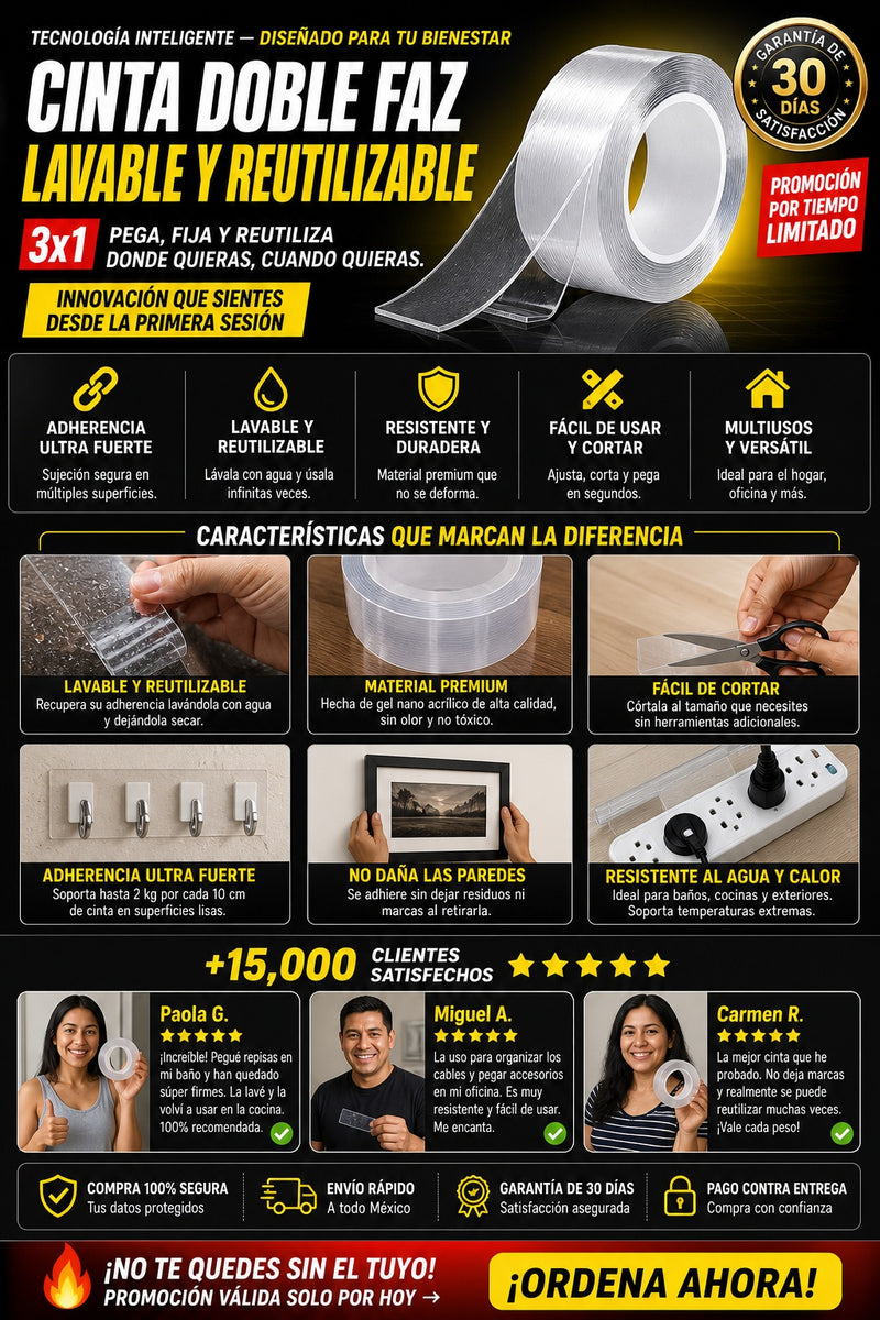 3x1 Cinta Doble Faz Lavable Y Reutilizable - imagen 5