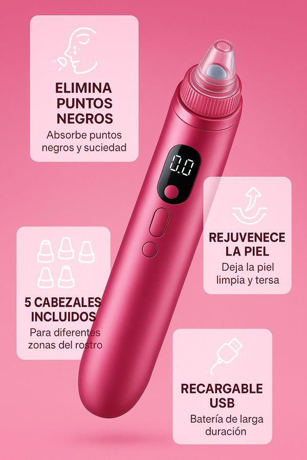 Limpiador poros facial aspirador puntos negros 5 cabezales USB recargable - imagen 5